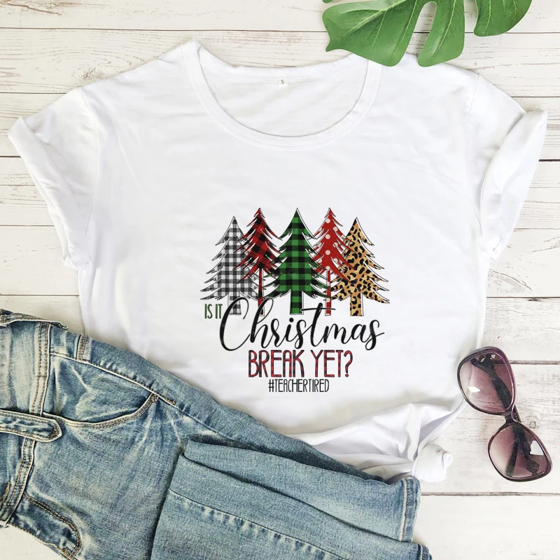 

colored is it christmas break yet teachertired tshirt funny women short sleeve christmas gift shirt for teacher