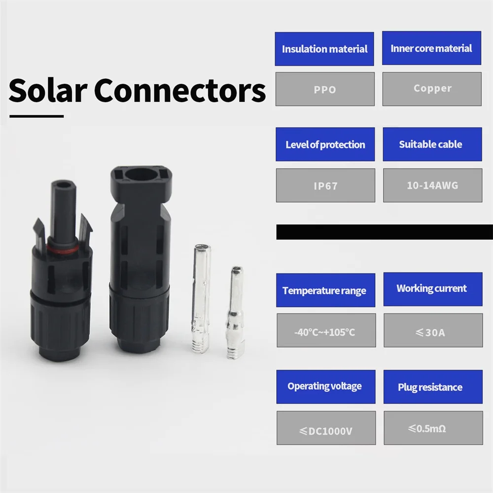 MC 4 Solar Panel Connector 30A 1500V for PV cable 2.5/4/6mm Male & Female for Solar System Connection