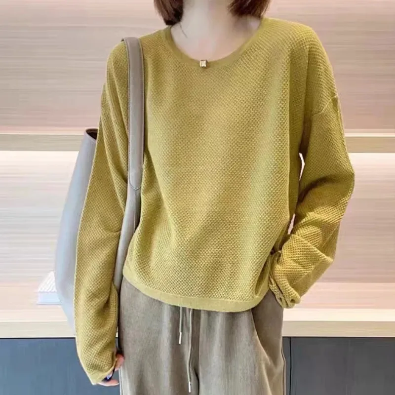 

Fashion Korean honeycomb needle lazy loose cashmere sweater women's spring and autumn thin crewneck sweater wool long sleeve