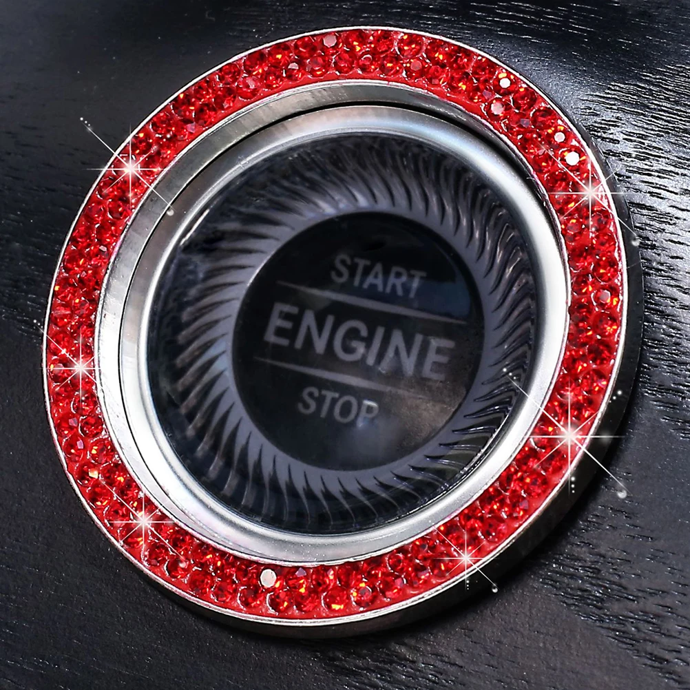 

2PCS Car Engine Start Ring Rhinestone Bling Sticker Red Decals Decoration Accessories for Car Ignition Button Decorative