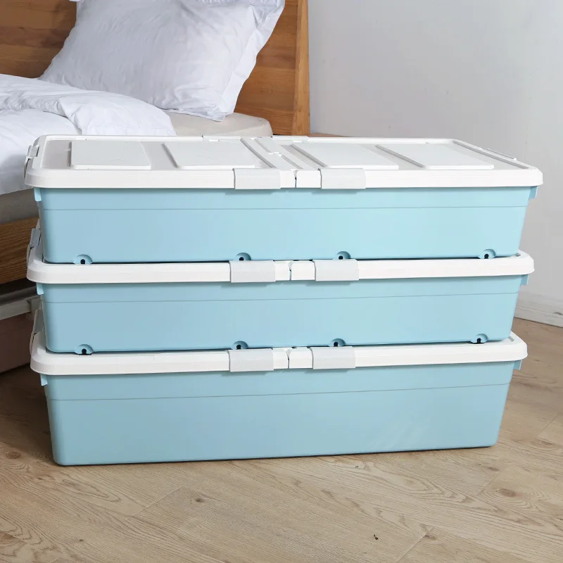 Underbed storage box, flat plastic clothing storage box, divine tool, under bed sorting box, drawer style with wheels