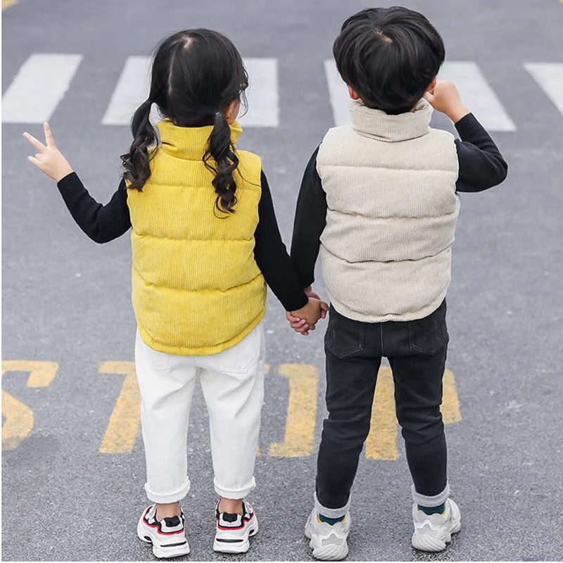 New Autumn Winter Girls Vest Thick Keep Warm Stand Collar Design Cotton Waistcoat For Kids Children Birthday Present