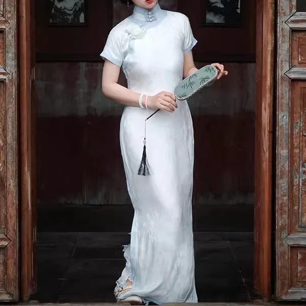 

Новое летнее винтажное платье-ципао Jiaoyue Ele Long 2024 года, длиной до щиколотки, для ношения под одеждой, с коротким рукавом