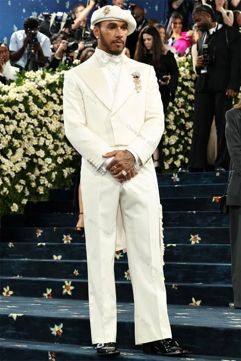 

White Hi-Lo Men Suits Set 2 Pieces Blazer+Pants Trousers Wedding Tuxedos Formal Office Groom Prom Party Jacket Cotton Coat