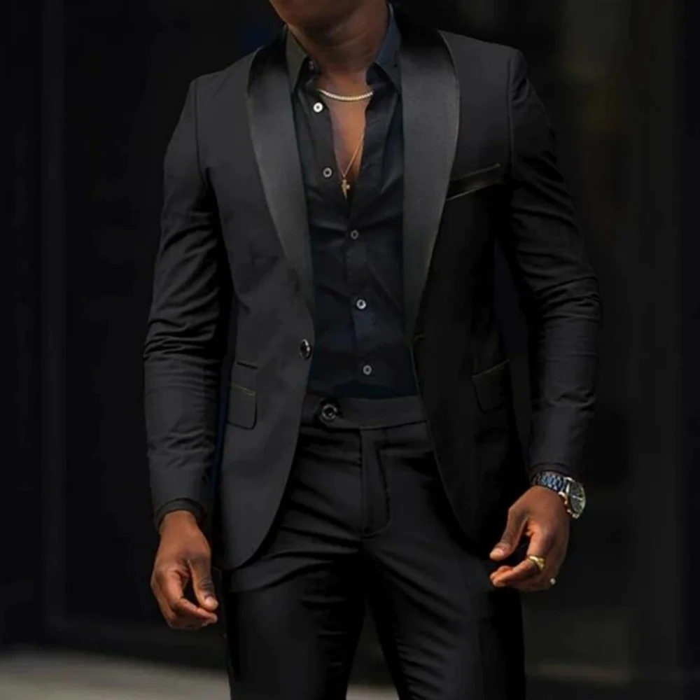 

Luxury Men Suits Elegant Wedding Groomsmen Outfits Single Breasted Shawl Lapel Slim Fit High Quality 2 Piece Jacket Pants Sets