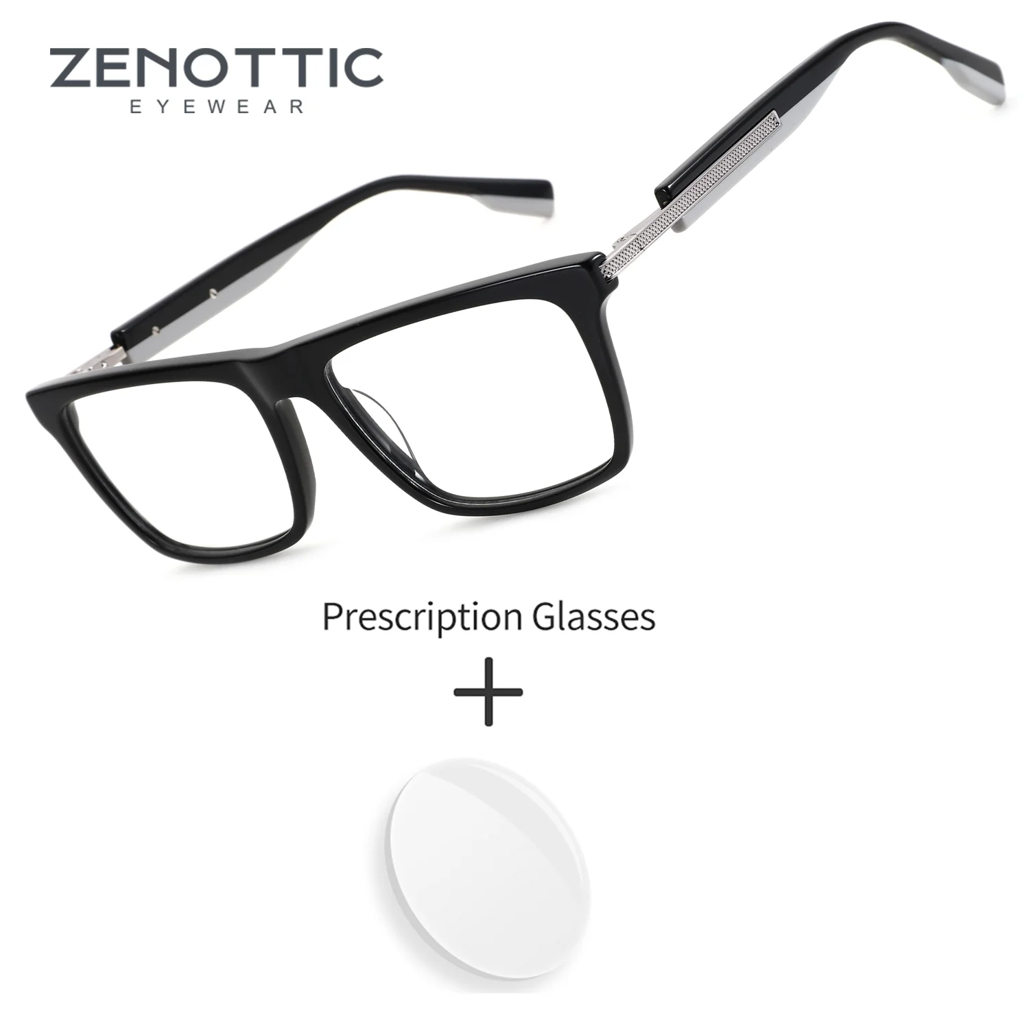 

ZENOTTIC (L Size) Mens Rectangle Prescription Eyewear Acetate Progressive Myopia Blue Light Glasses Man Photochromic Lenses Men