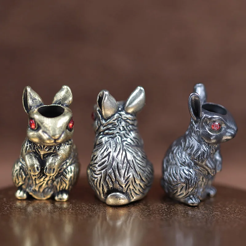 Cute Rabbit Brass Knife Beads EDC Outdoor DIY Paracord Woven Lanyard Pendant Men Bracelets Charms Jewelry Hangings Accessories