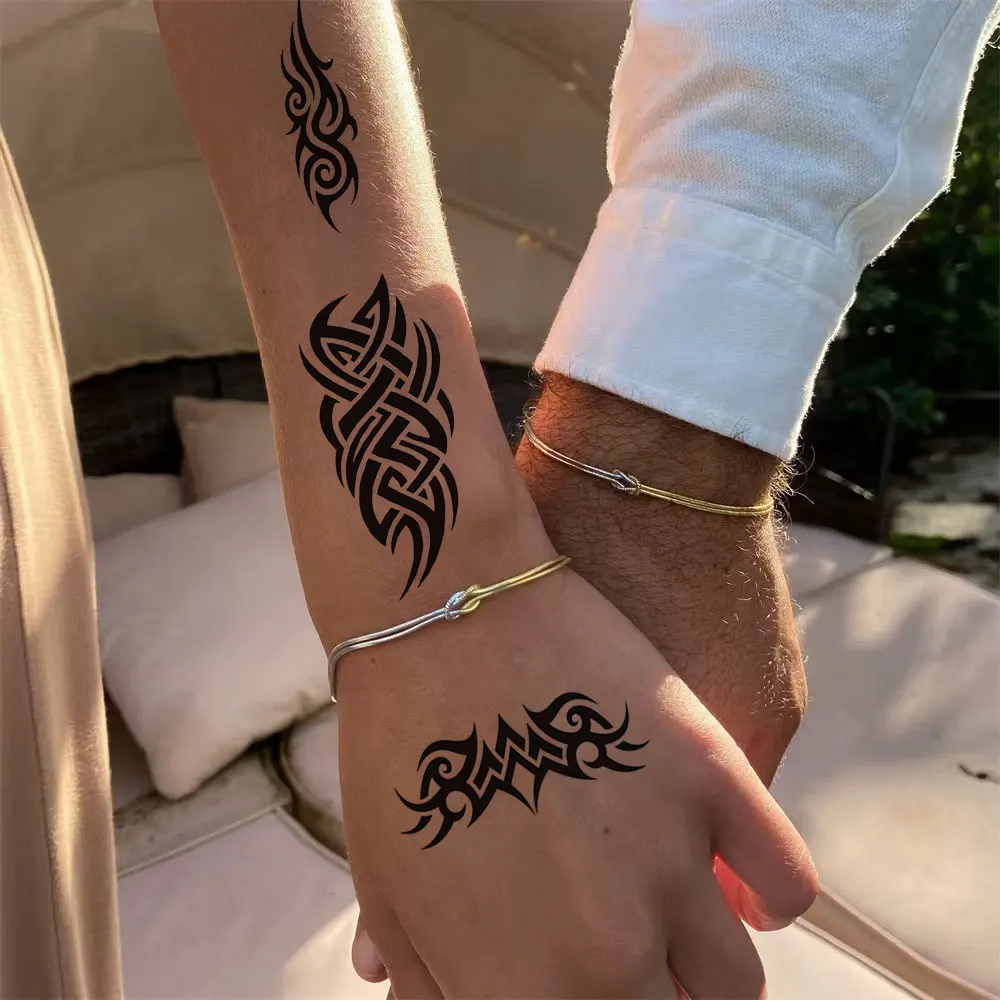 12pcs Totem Pattern Temporay Tattoos for Men And Woman Waterproof Realistic Flower Snake Tattoo Stickers for Arm Body Decoration