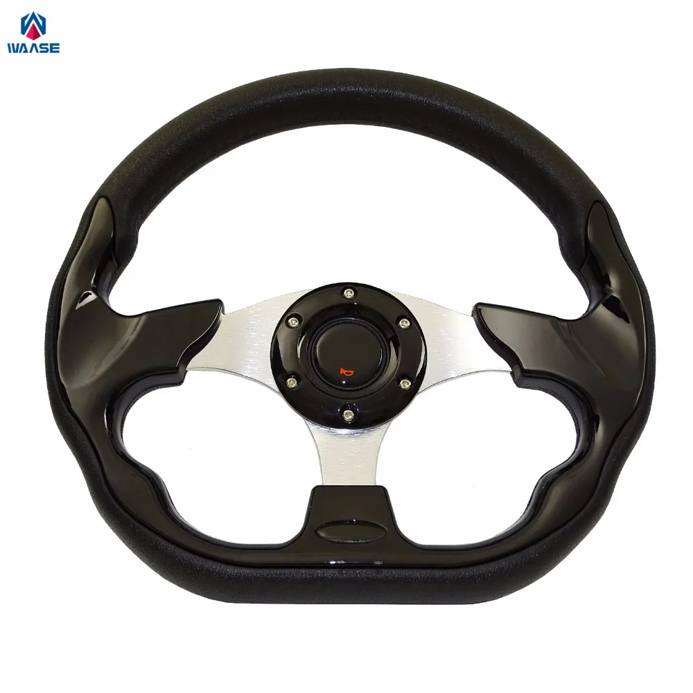 waase 320mm Universal PU Leather Racing Sports Auto Car Steering Wheel with Horn Button 12.5 inches Black