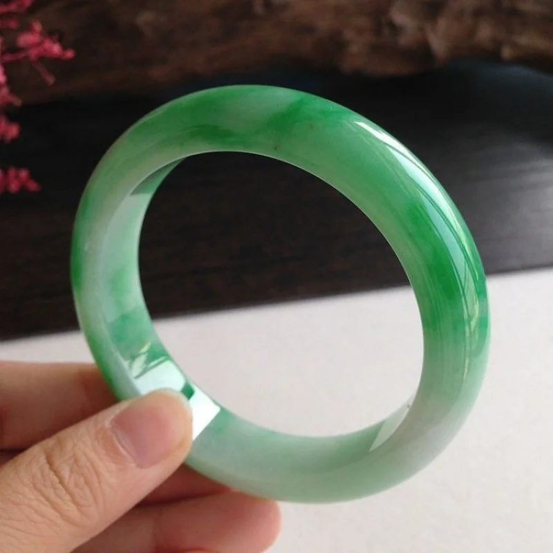 

New Myanmar Bracelet, Ice and Smooth, Positive , Bright Green, with Certificate Jade