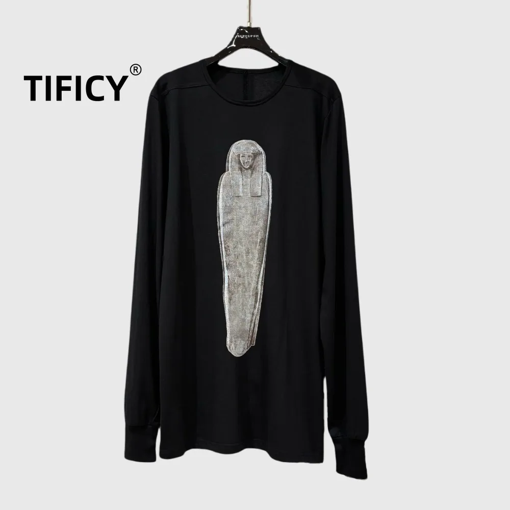 

High Street Dark Ro Черные футболки Топы Мужские футболки с круглым вырезом и длинным рукавом с портретным принтом Повседневная мода Уличная одежда Футболки