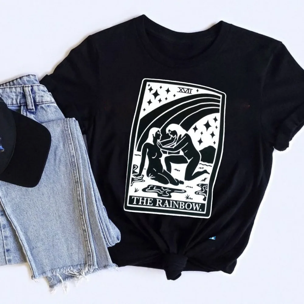 Rainbow Lesbian Tarot Card T-Shirt Sapphic Pride Women Tops Short-sleeve Harajuku High Quality Summer Tops Aesthetic Clothes