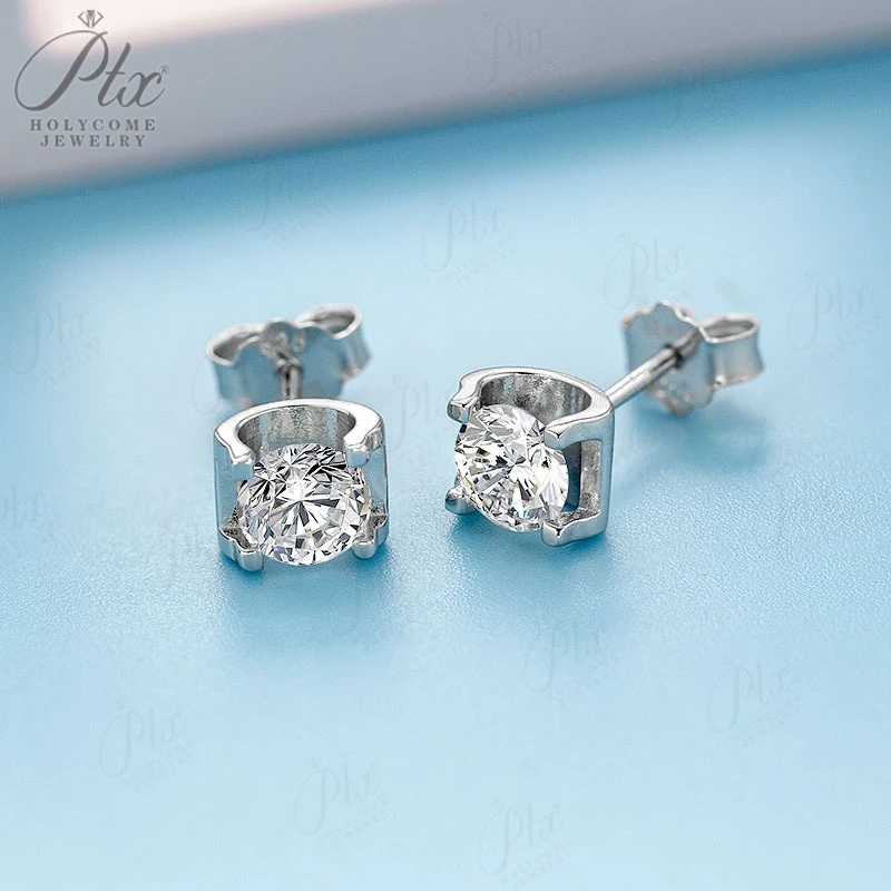 أقراط مويسانيتي 12 لون 925 فضي 0.5CT رأس البقر المستدير UniSex أحجار الميلاد مجوهرات الزفاف ملابس يومية كلاسيكية هدية جوهرة #5