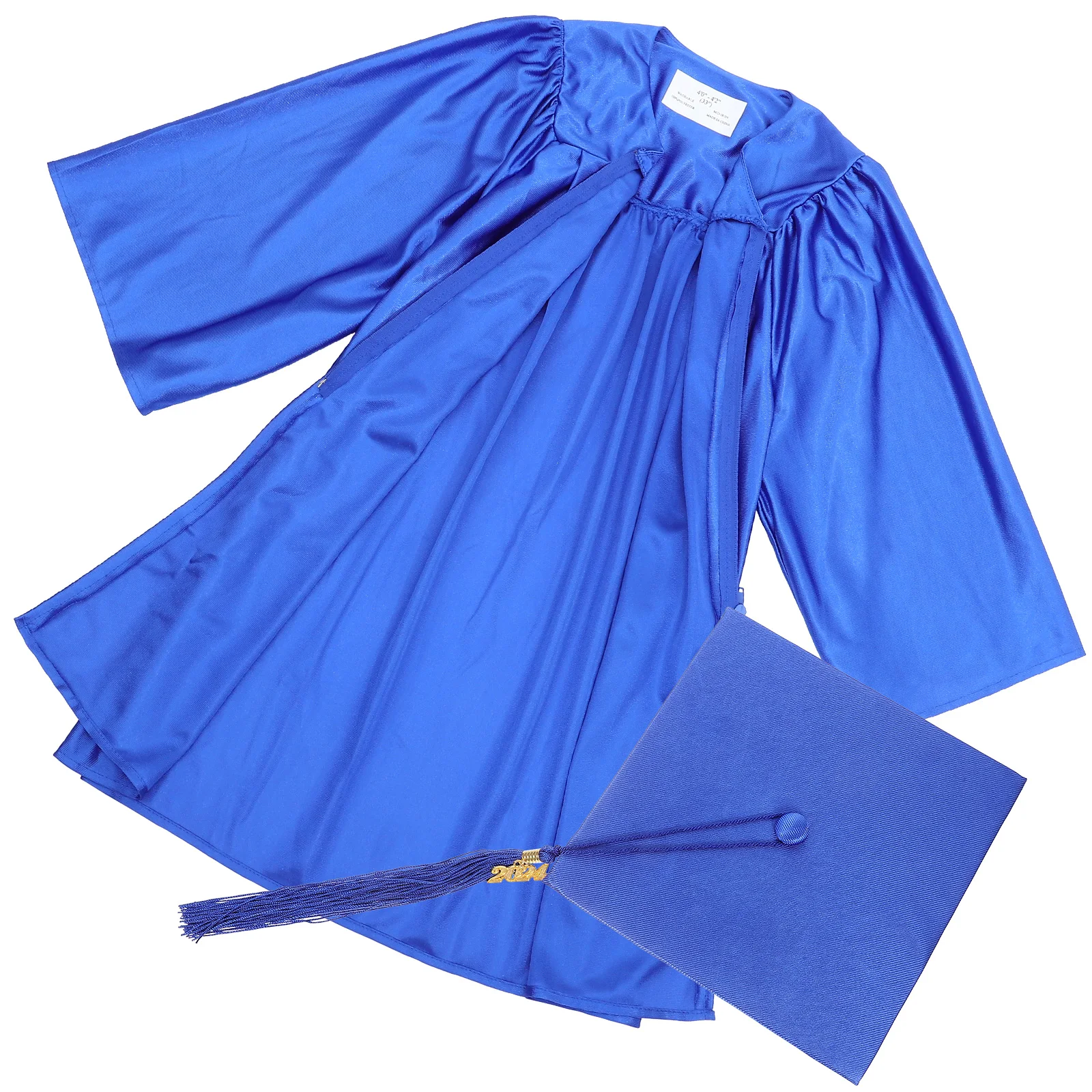 

Graduation Hat Cap Kids Gown Set 2024 Blue Tassel Adjustable Elastic Band Robe Ceremony Photography Storage Washable