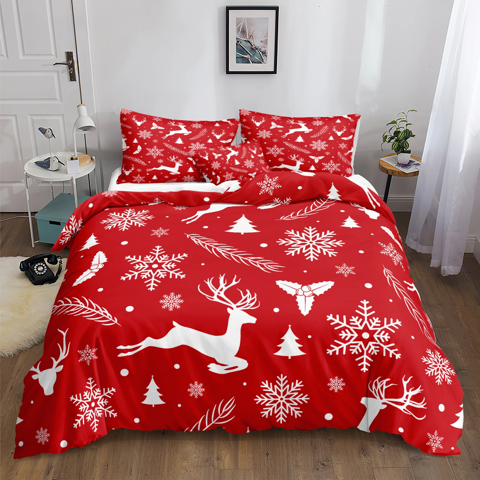 Christmas Comforter Bedding Set Red Xmas Comforter Set Red Chic Deer Printed Soft Microfiber Red White Bedding