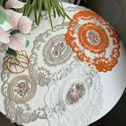 New Oval Lace Embroidery Table Place Mat Ins Christmas Pads Cloth Placemat Cup Coffee Tea Coaster Doily Kitchen Table Decoration