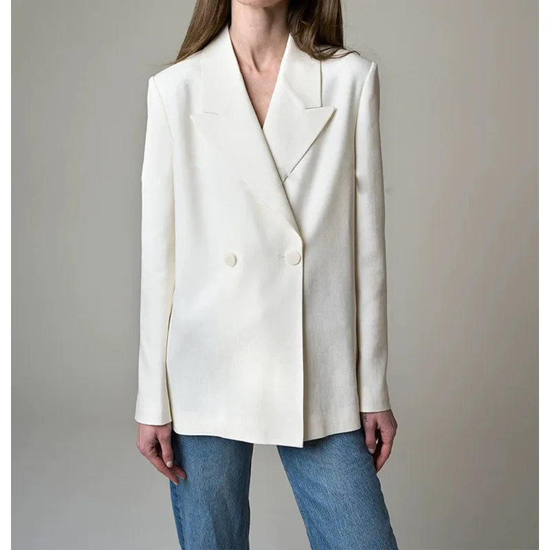 Allingentle Ivory Women's Suit Jacket Fashion Peak Lapel Blazer 2-Button Coat for Casual Office Business Outfit Customize