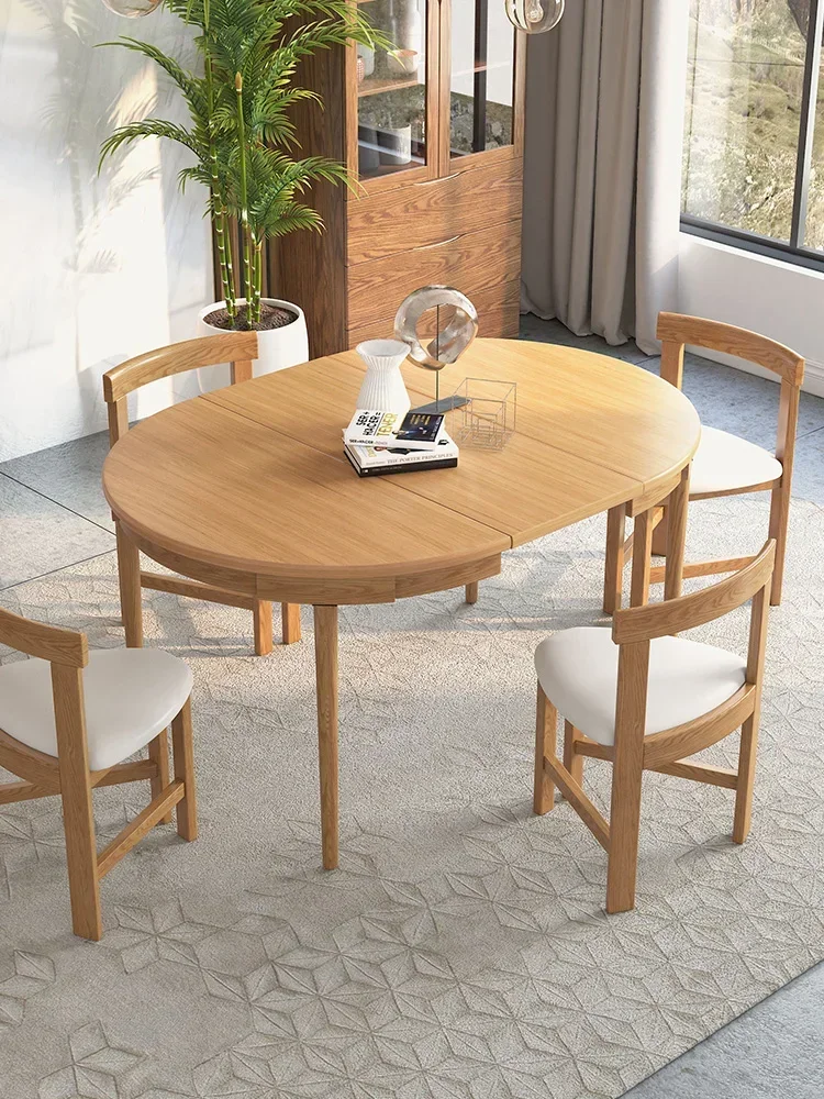 

Nordic Folding Solid Wood Dining Tables and Chairs Set Modern Minimalist Multifunctional Retractable