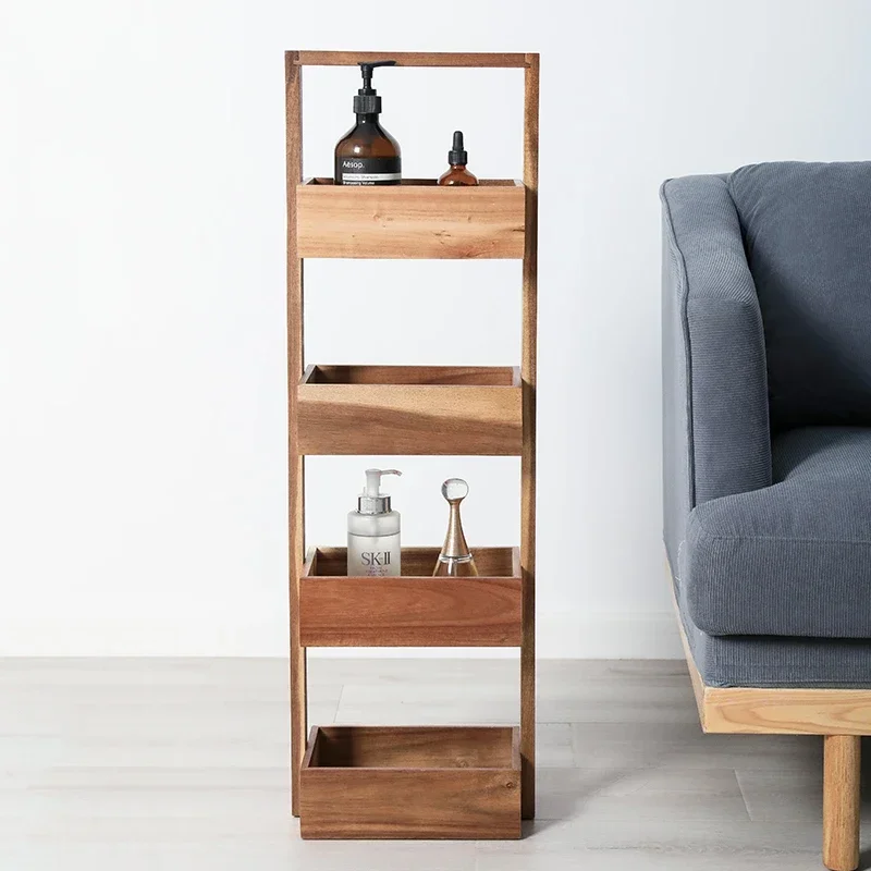 Wood 4 Tier Towel Rack Shelf Wooden Multi-storey Kitchen Bathroom Storage Shelf Snacks Fruit Vegetable Storage Basket