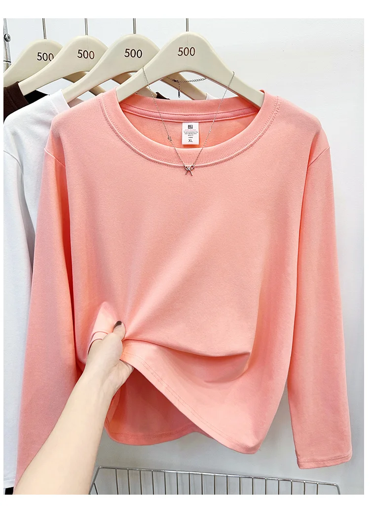 Neues Langarm-Vielseitigkeits-T-Shirt für Damen, Frühling Herbst 2026, O-Ausschnitt, Einfarbig, Basis-Layer-Oberteil, Damenkleidung, Y2k T-Shirt – Detail 15