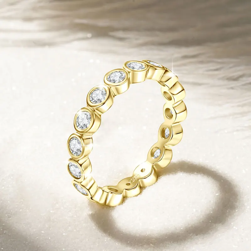 

RAPRGOLD Bezel Setting Round Cut 3mm Moissanite Full Eternity Ring for Women Real S925 Sterling Silver Wedding Fine Jewelry Gift