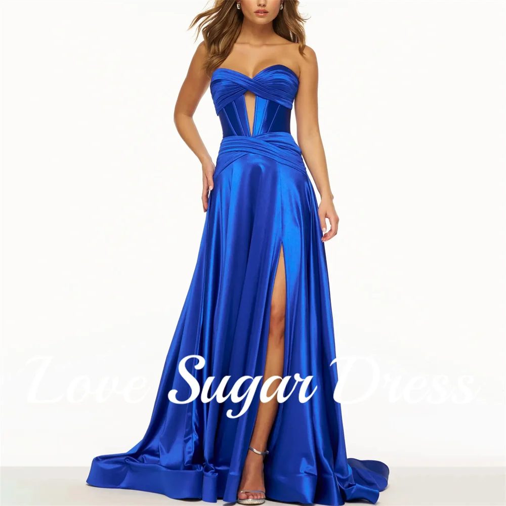 Pleat Sweetheart Evenig Dress For Women Sleeveless Sexy High Slit Prom Dresses A Line Long Formal Party Gown vestidos para mujer