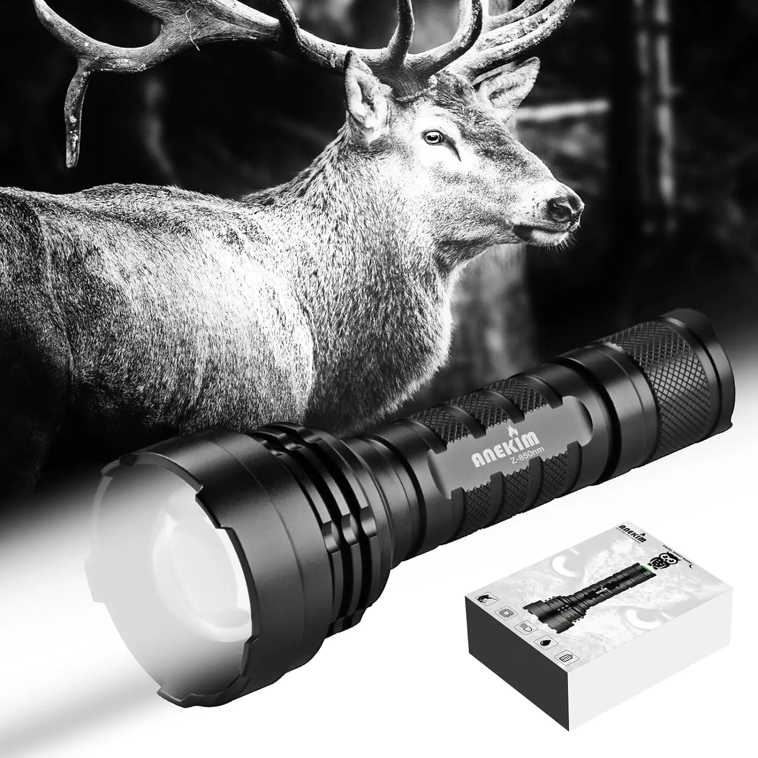 ANEKIM Z-IR Vcsel 940nm850nm IR Flashlight, 3 Mode Silent Adjustable Power Tactical Torch, USB Rechargeable 18650 Hunting Deer