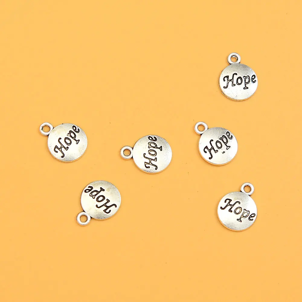 30pcs/Lots 12x15mm Hope Charms Word Pendants For DIY Keychain Jewelry Making Supplies Accessories Handmade