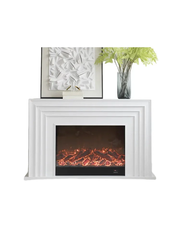 TAO  Simple light luxury solid wood French white simulation fire fireplace TV cabinet B & B living room background wall