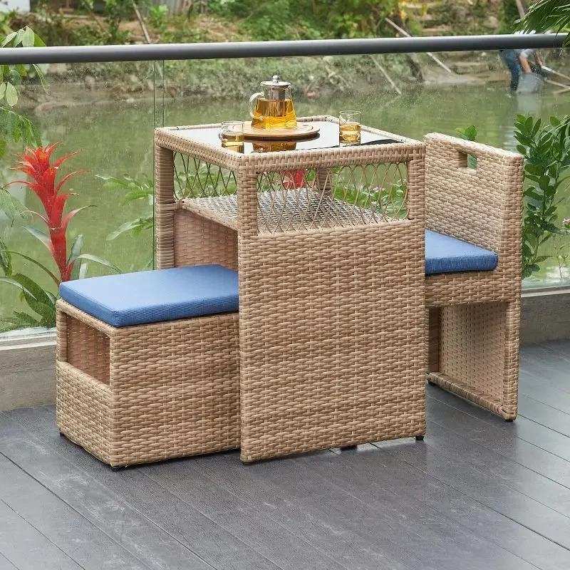 Balcony rattan weaving creative tea table and chair combination three piece set for leisure small household courtyard