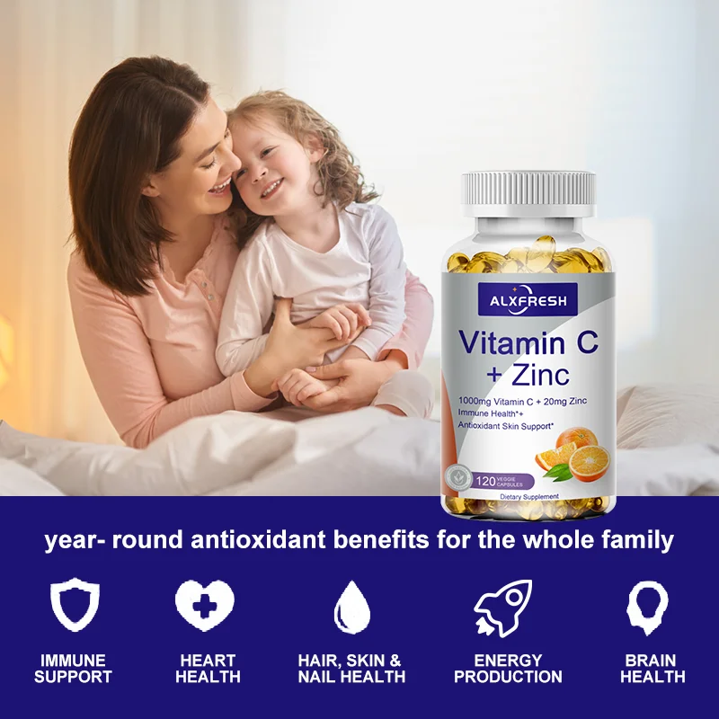 Alxfresh Vitamin C 1000mg with Zinc 20mg | Vitamin Dietery Supplement | Non-GMO & Gluten Free Vegan | for Immune Support Caps