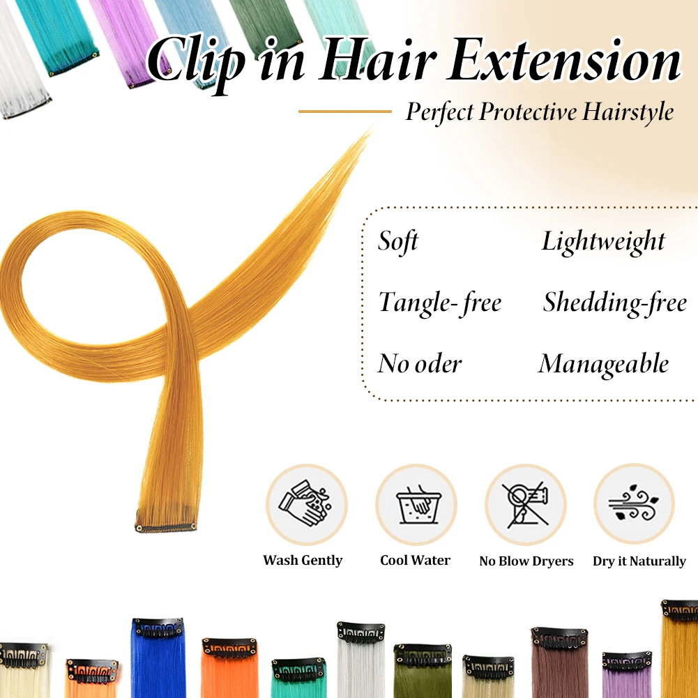 Synthetic 10 Pcs Straight Hair Extensions Clip in Hairpieces 22 Inch Hightlight Colorful Hair for Women Party Cosplay Gifts