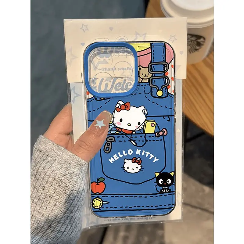 Y2K Denim Pocket Hello Kitty Clear Space Phone Case For Samsung S10 S20 S21 S22 S23 S24 Fe Plus A35 A20 Note10 20 4G 5G Cover