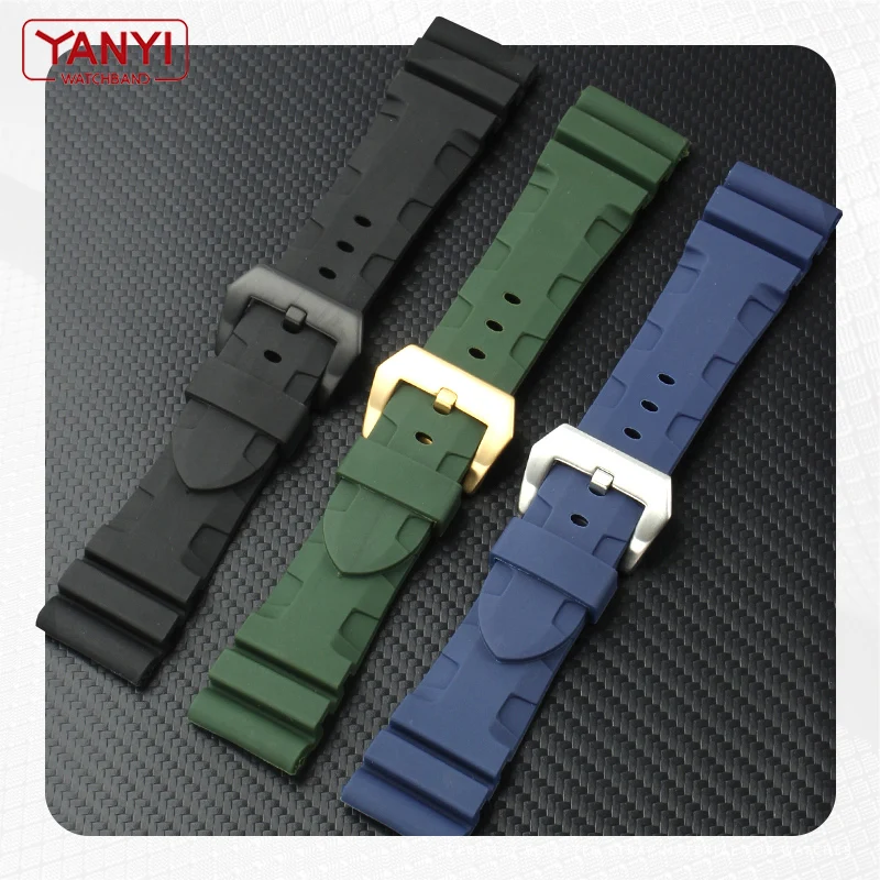 24 مللي متر سيليكون حزام لبانيراي المطاط شريط مقاوم للماء ل الغواصة PAM441/351/111 سوار لينة الرياضة معصمه