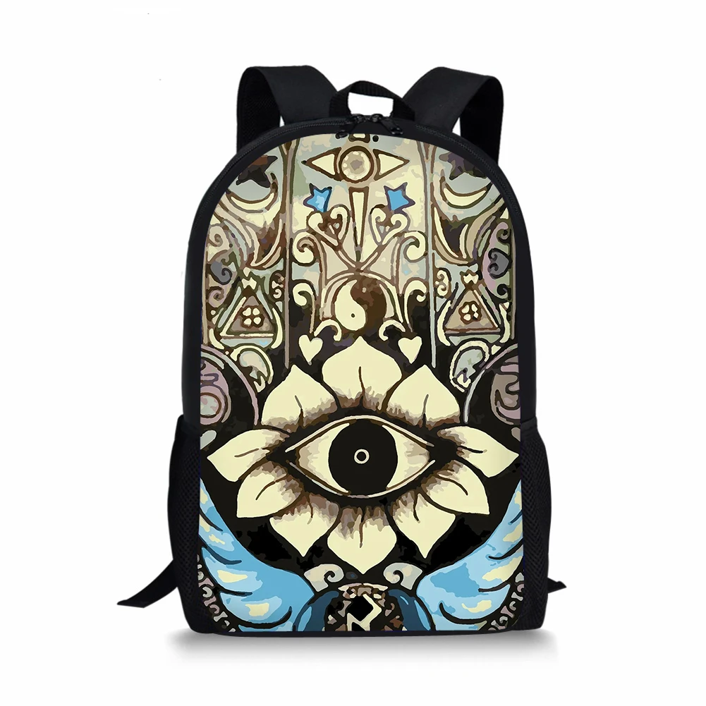 Sacos escolares impressos à mão para crianças, mochila de grande capacidade para adolescentes, bolsa de viagem casual para menino e menina, Fátima Hamsa, bolsa de estudante