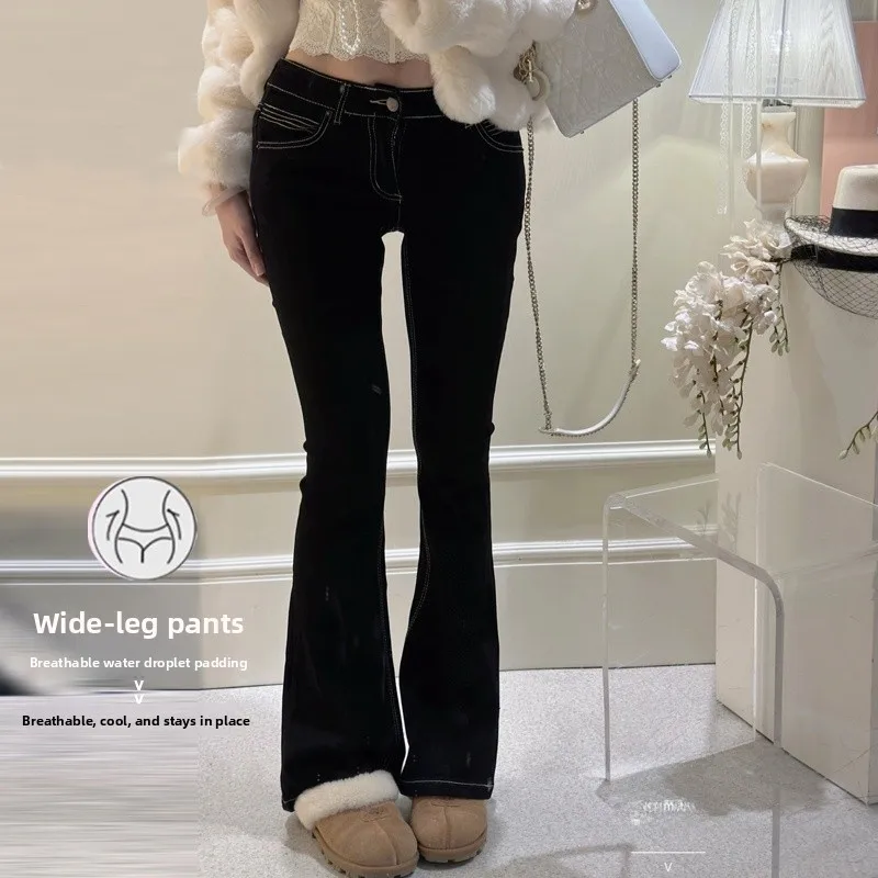 

Low Waist Flared Jeans Women's Slim Fit Elastic Pure Color Body a Casual Sle Four Seasons Cotton Denim Pants