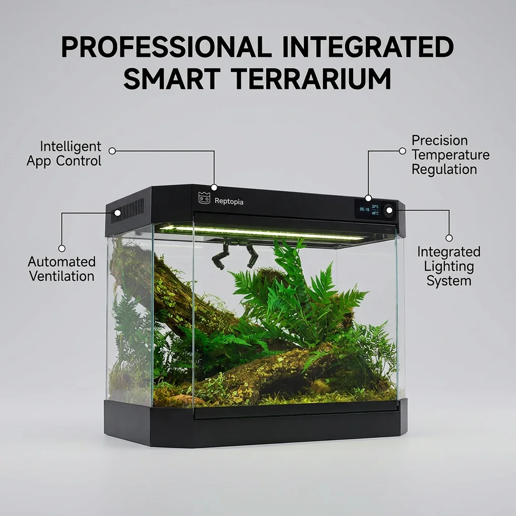 

Smart Integrated Luxury Modern Glass Reptile Terrarium Automated Climate Tank Precision Temperature Regulation Water Spray For