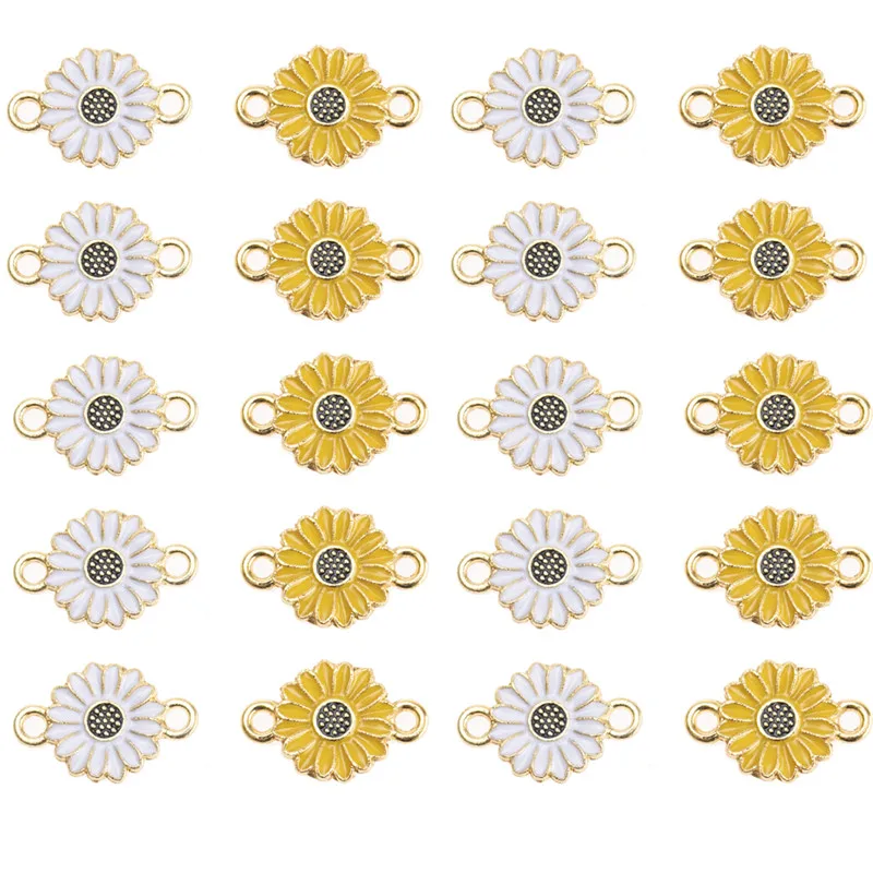 20pcs/lot Mixed Sunflower Daisy Flower Connector Charms Pendant DIY Handmade Necklace Bracelet for Jewelry Accessories