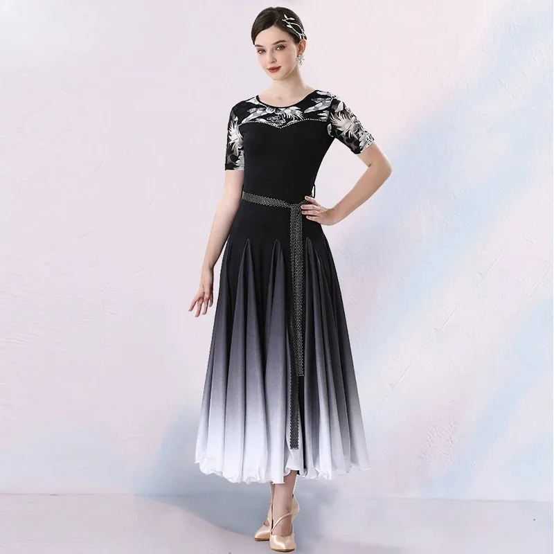 customized modern dance dress slim fit elastic ballroom dance big swing gradually changing color performance dress waltz wear