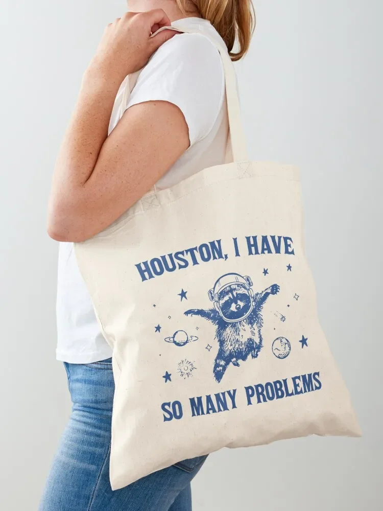 Houston, I Have So Many Problems Funny Raccoon In Space Kids T-Shirt Tote Bag Handbags university shopper bag handbag Tote Bag