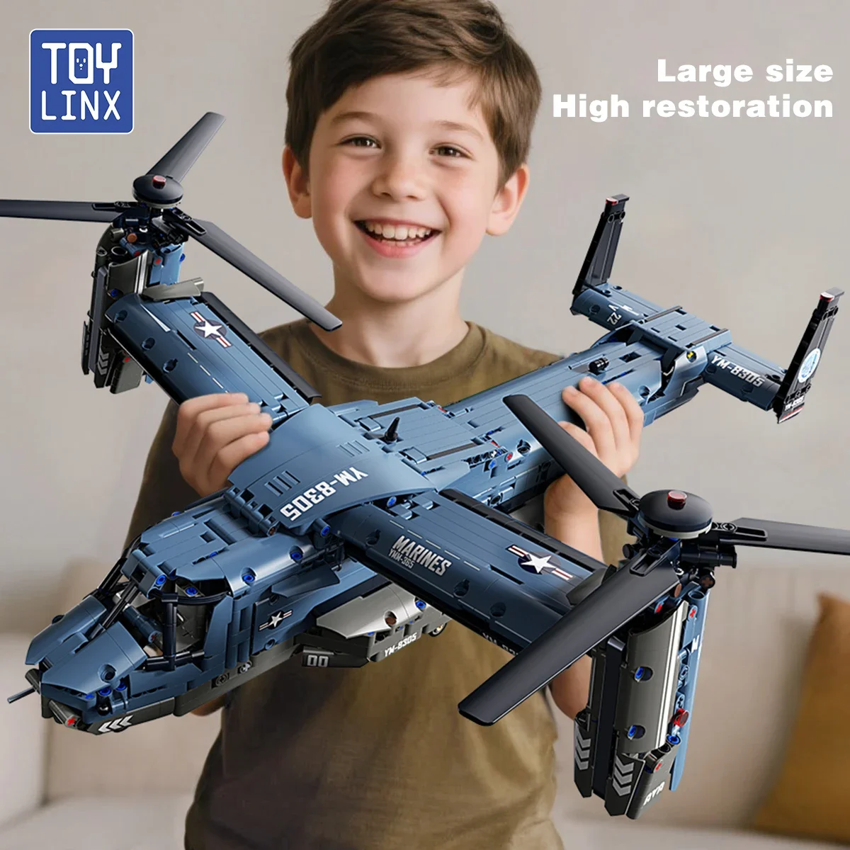 

Военный набор строительных блоков V-22 Osprey Tiltrotor, большой размер, высокоточный раздвижной ролик, модель самолета, пропеллеры, кирпичи, игрушка