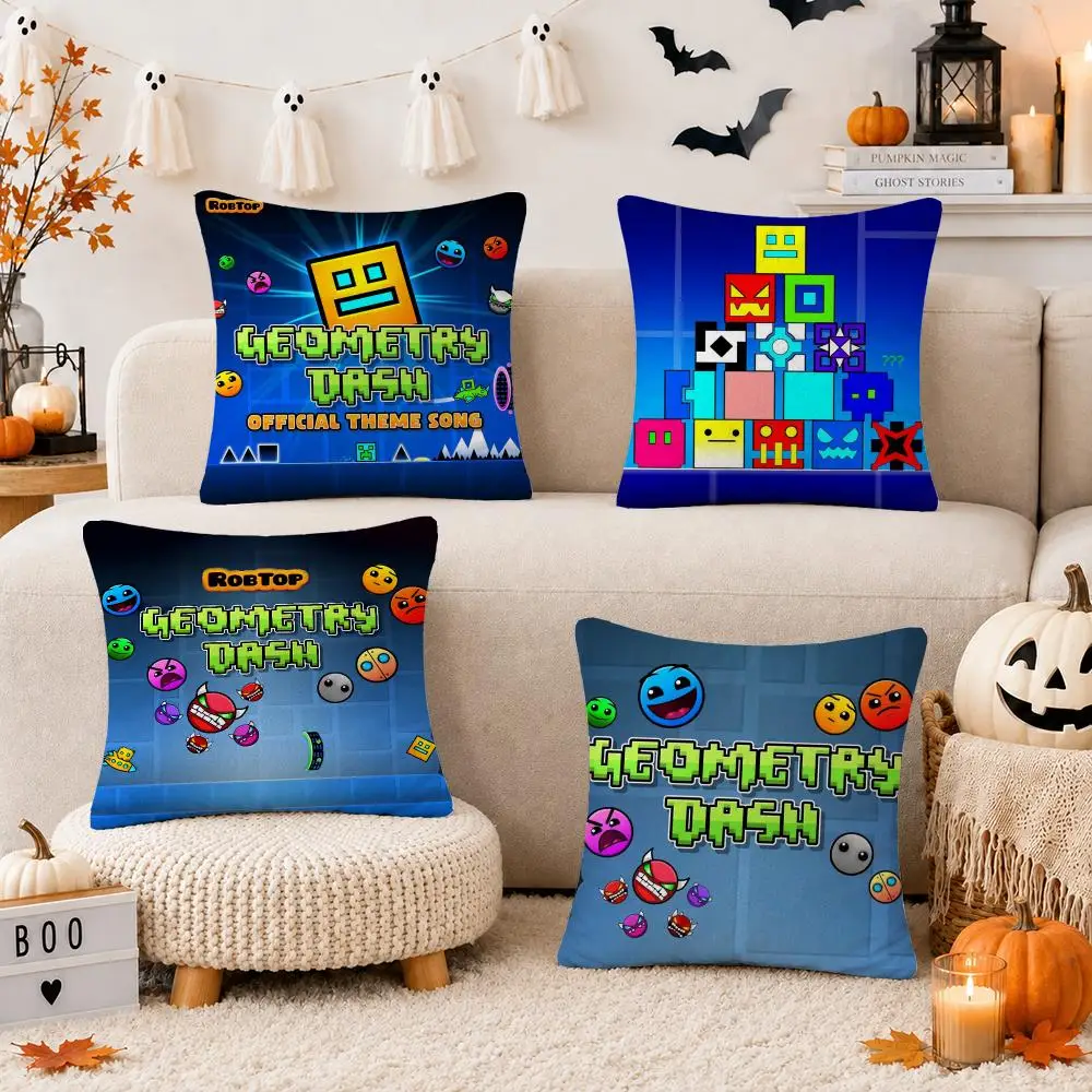 G-Geometry Dash V-Video Game Cushion Cover Soft Short Plush Double-Sided Print Throw Pillow Case Home Decor Gift