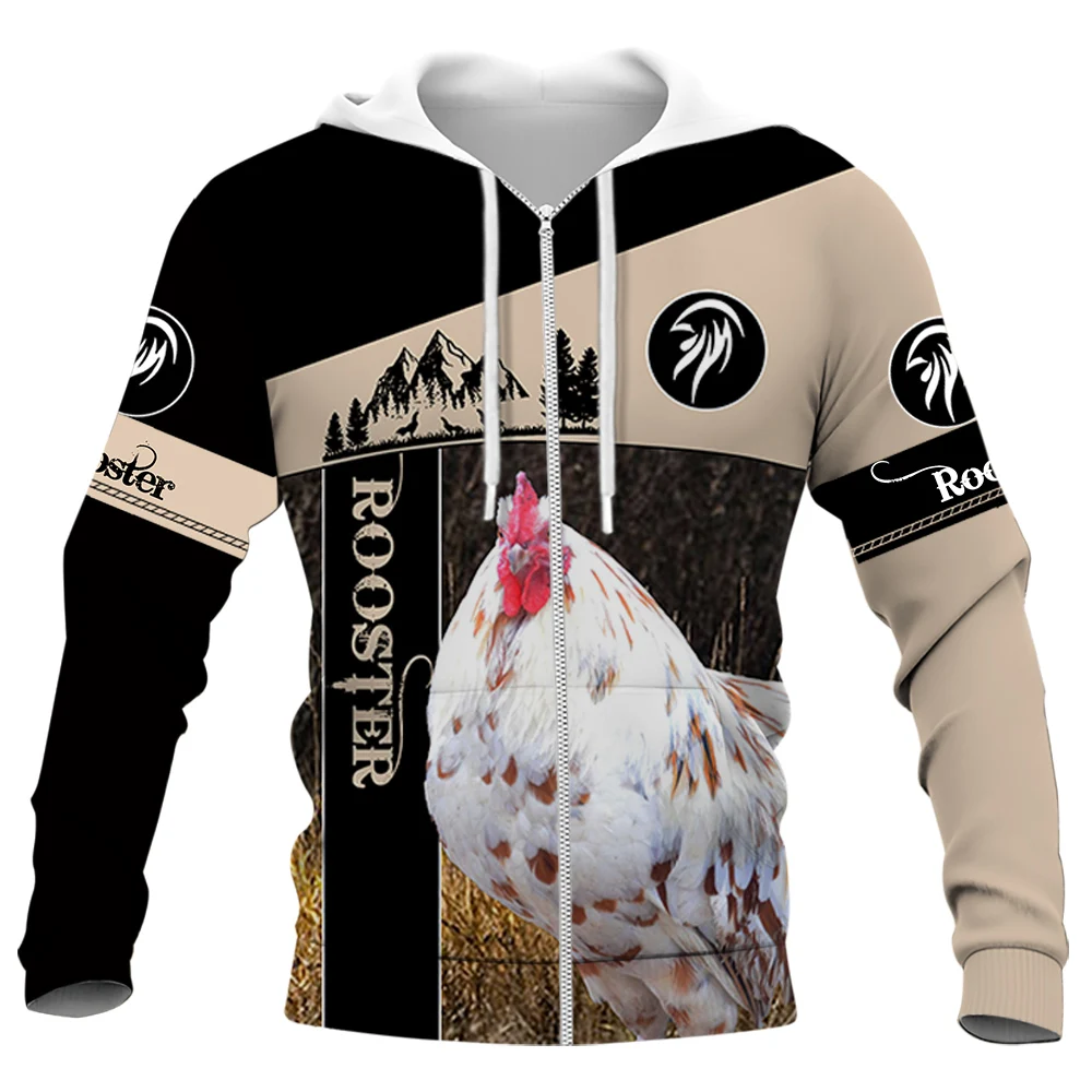 HX Cartoon Rooster Zip Hoodies 3D Graphic Animals Chick Splicing Hoodie Fashion Man Sportswear Harajuku Tops Brithday Gifts