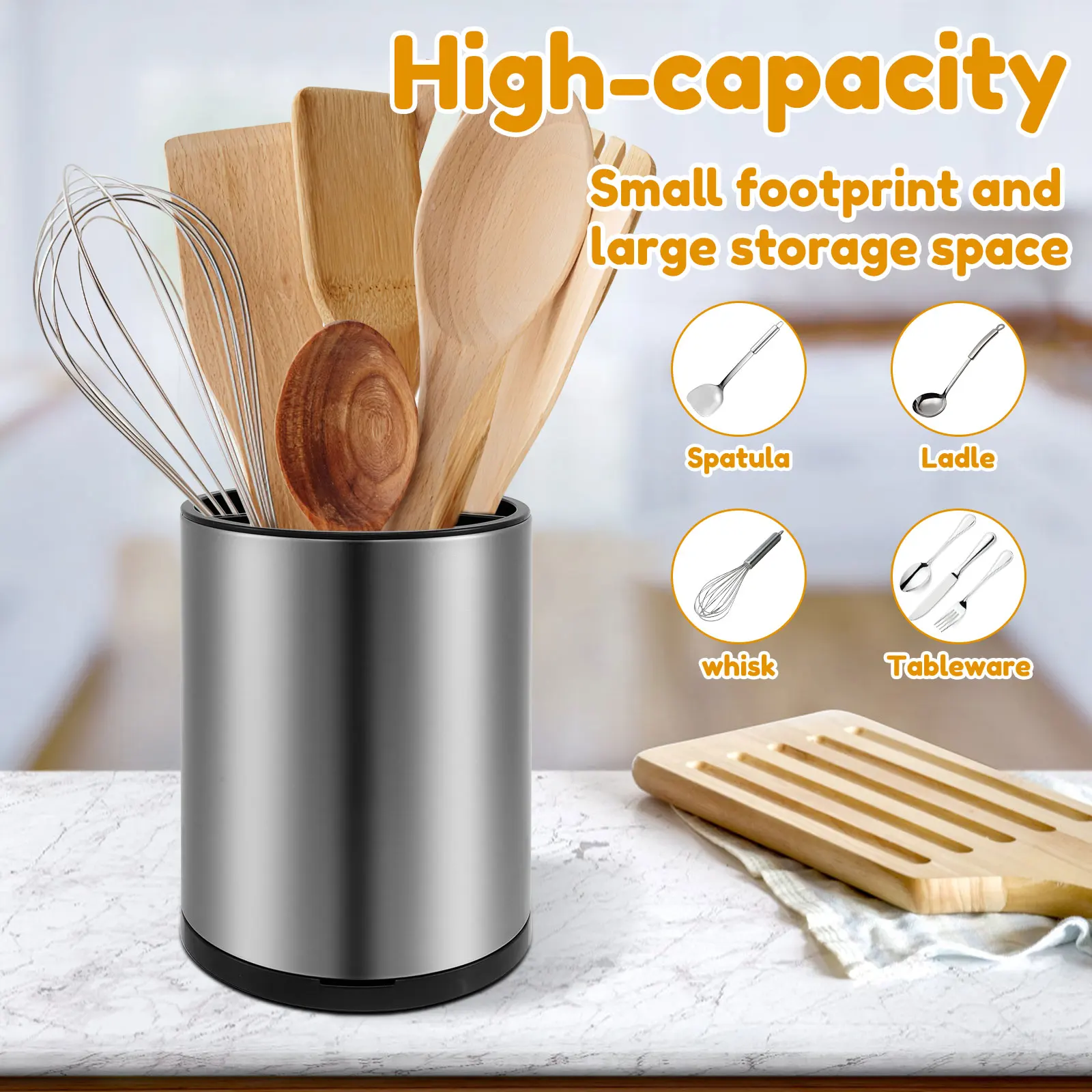 Kitchen Utensil Holder Stainless Steel Cutlery Stand 4Pcs Removable Divider Organizer Rack for Knife Spoon Fork Keep Dry Storage