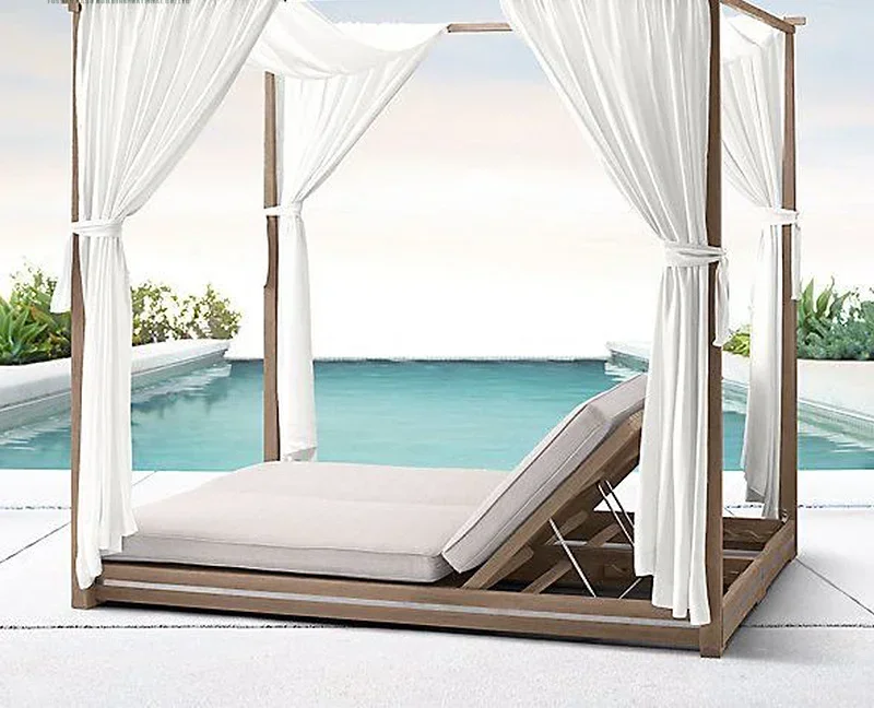 'Hotel Beach Luxury Outdoor Sun Lounger Chaise Garden Pool Lounge Chair Aluminium Rattan Double Sunbed With Canopy view 5