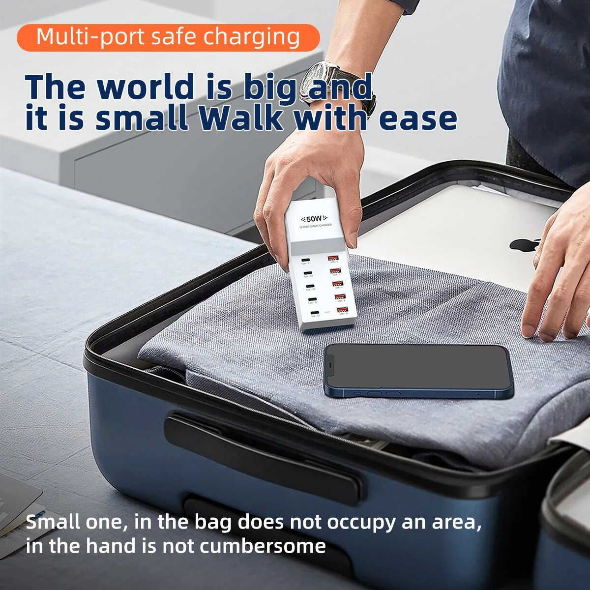 White 50W 5-Ports USB-A+PD QC 3.0 5-Prots Fast Charger Station For Android Apple mobile phone and Other USB Devices - náhled 4