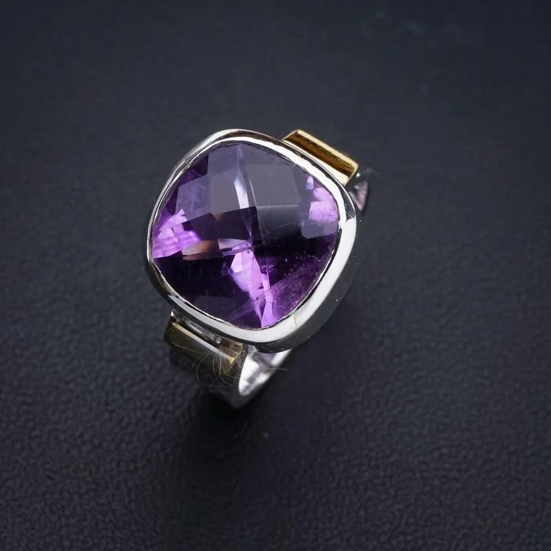 

StarGems Natural Amethyst Two TonesHandmade 925 Sterling Silver Ring 5.5 E9275