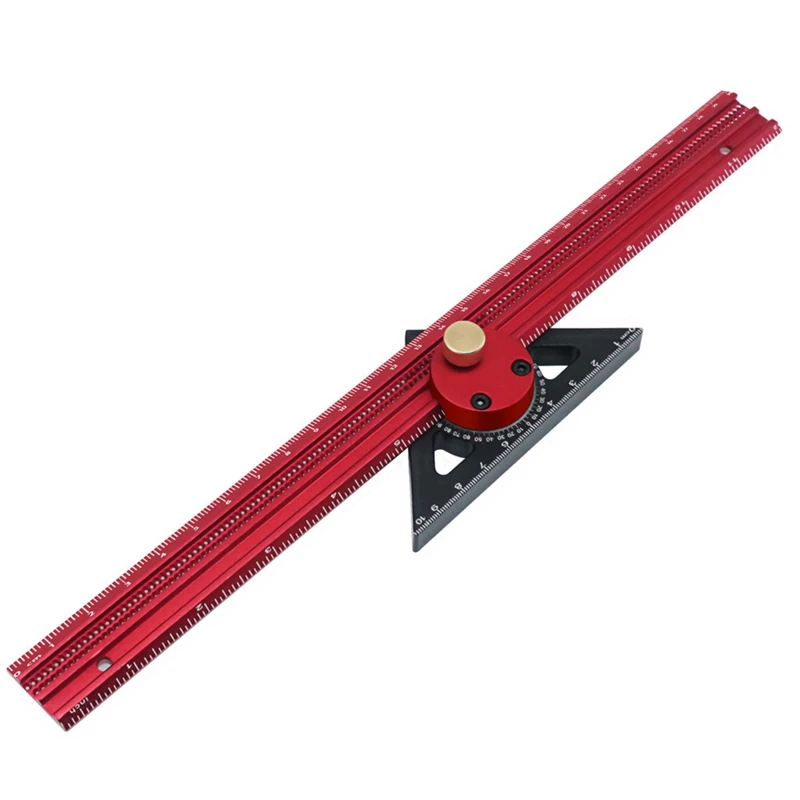 

1 PCS 300Mm Woodworking Marking Ruler T Ruler Hole Ruler Line Ruler Red 360-Degree Rotary Marking Ruler