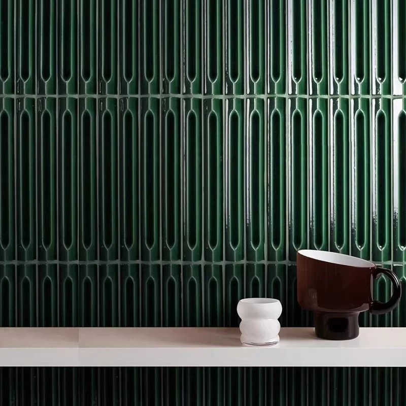 Handmade brick retro dark green bathroom tile front desk