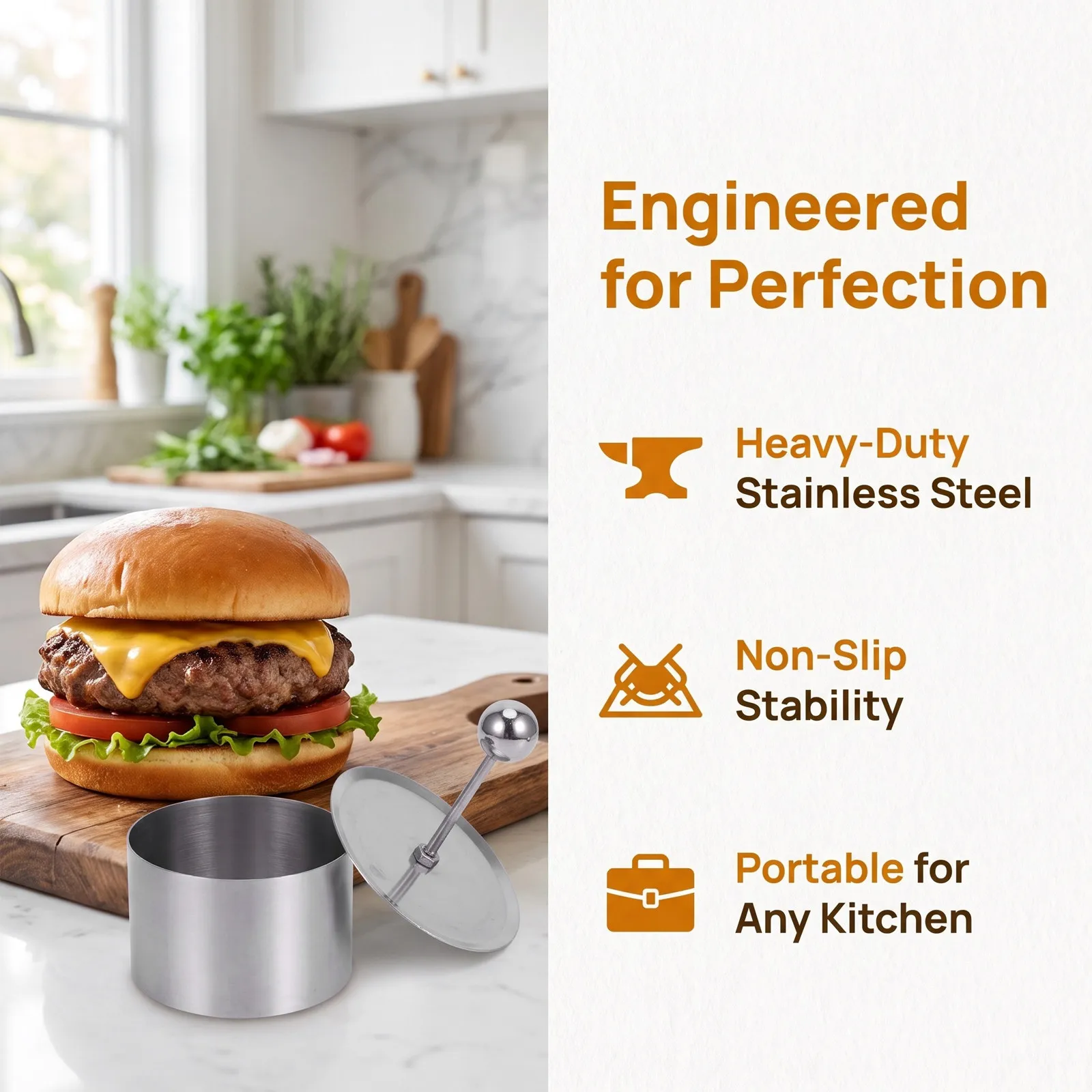 Stainless Steel Burger Press Manual Meat Patty Shaper for Beef Veggie Pork Hamburgers Bbq Grill Kitchen Folding Heavy Duty